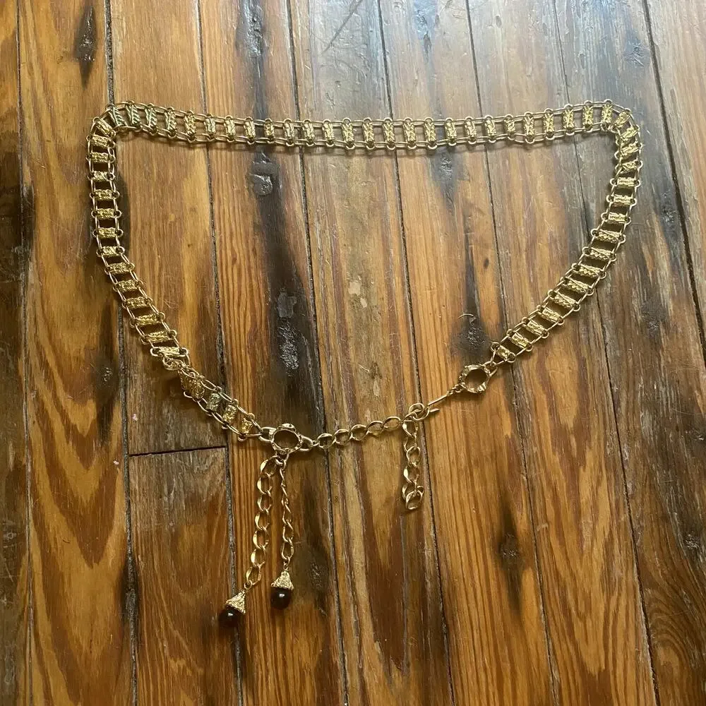 Gold Chain Belt with Black Onyx Stone Charms